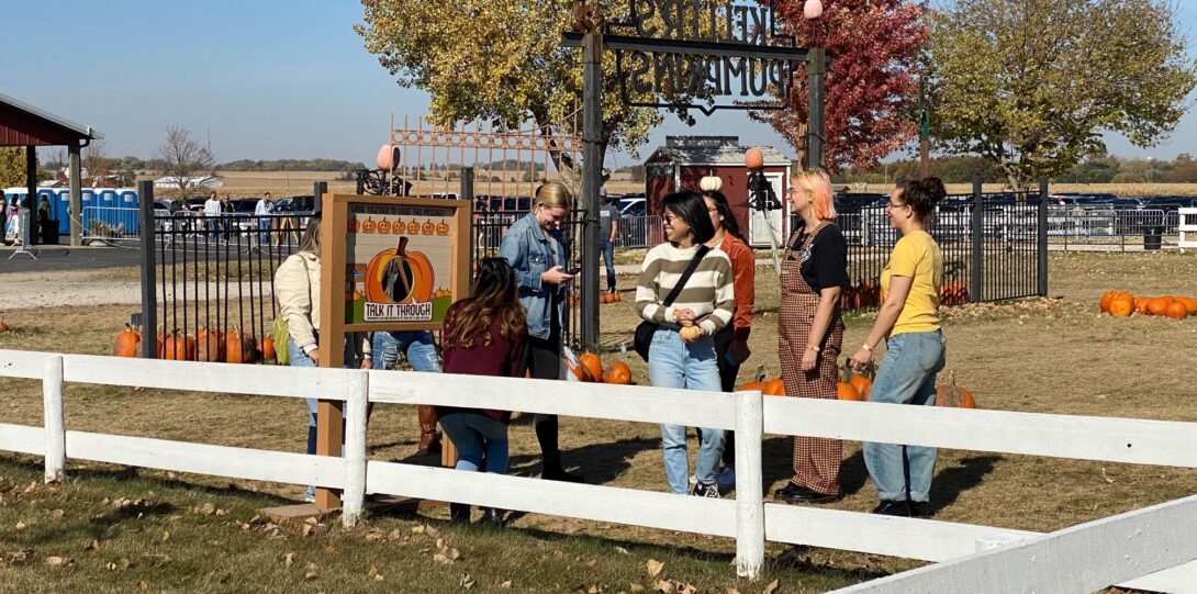The students in the pumpkin patch